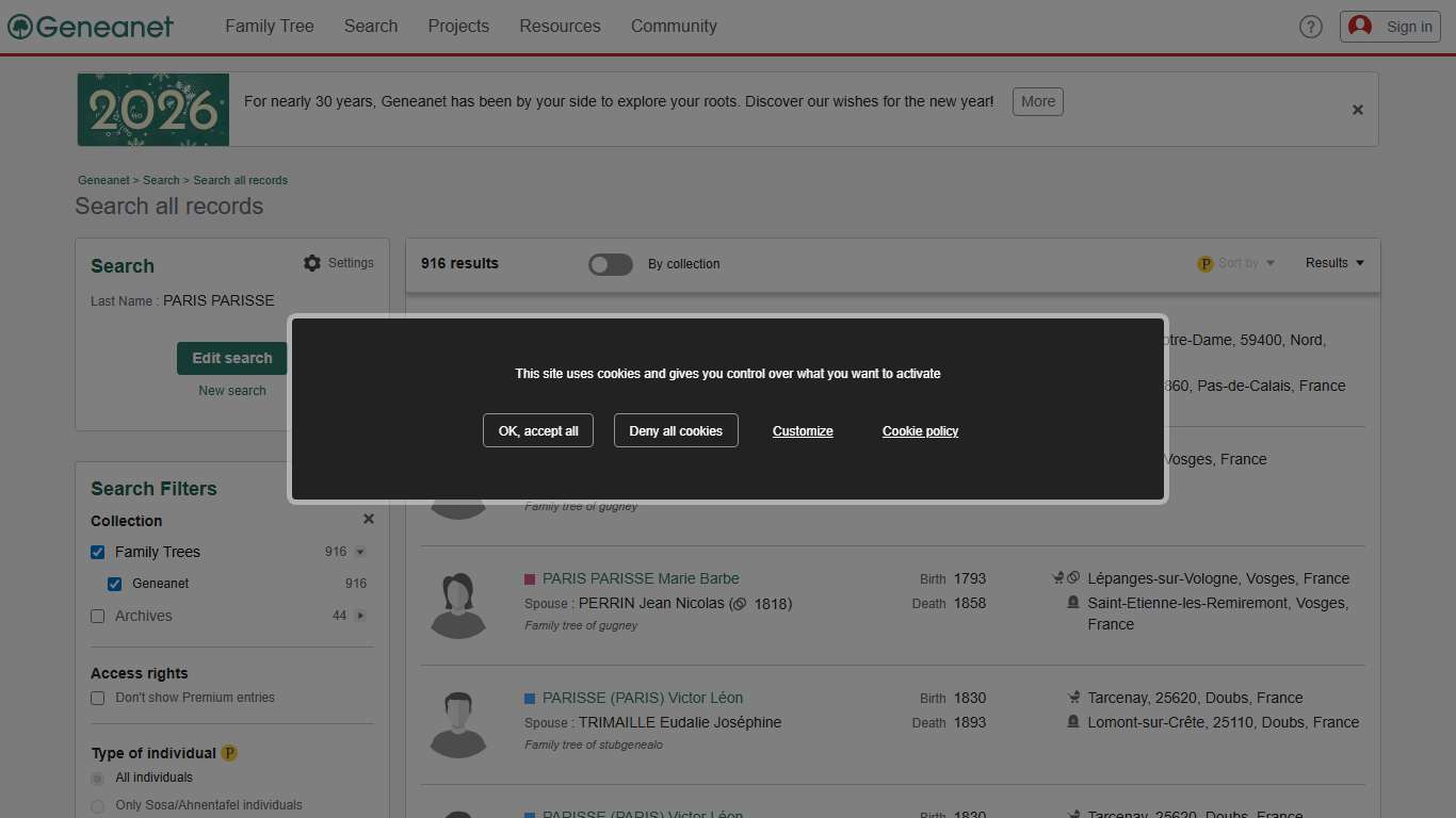 Individual : PARIS PARISSE - Search all records - Geneanet